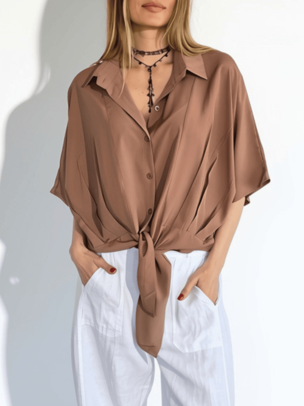 Blusa con Amarra, color Camel