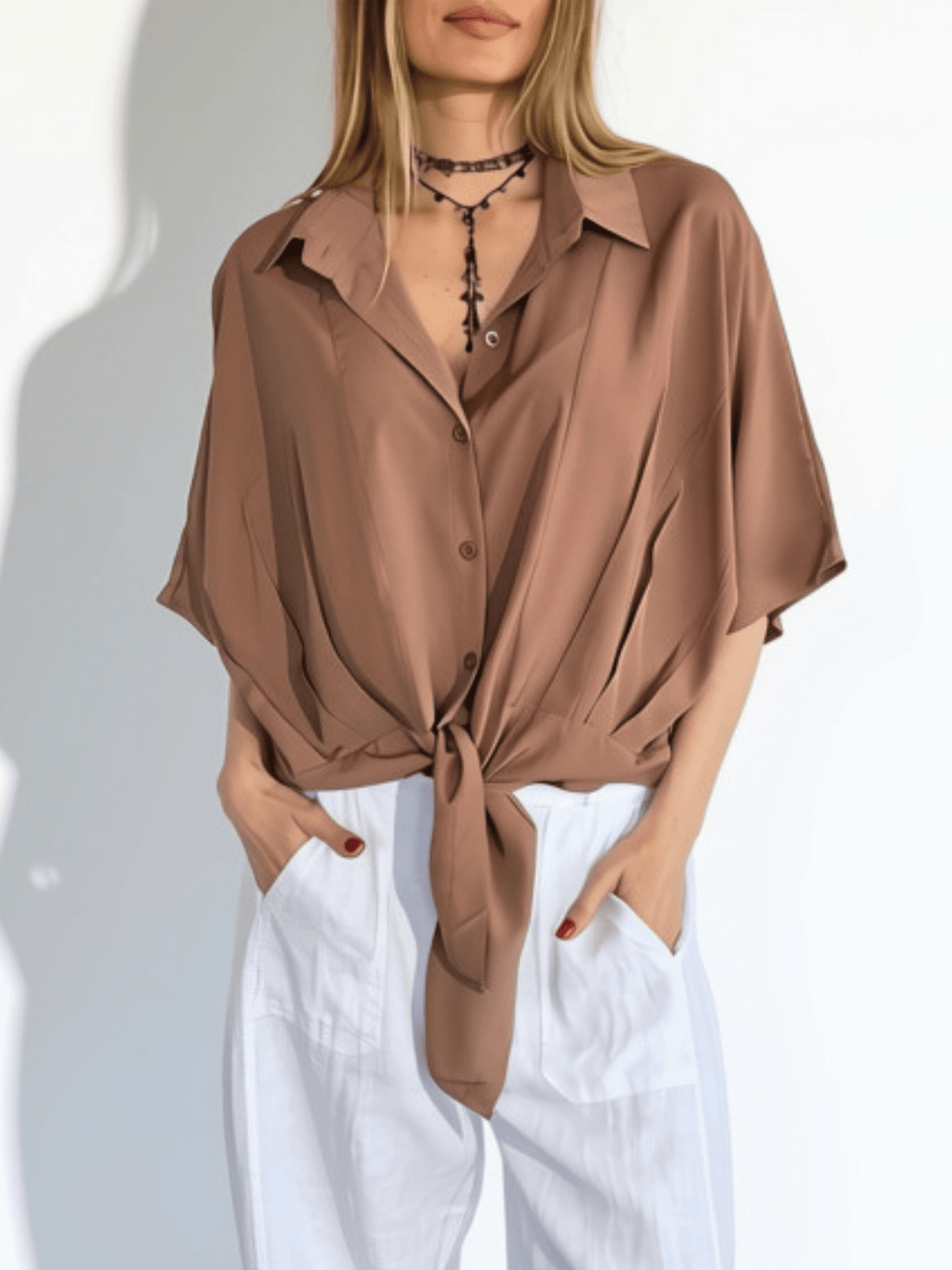 Blusa con Amarra, color Camel