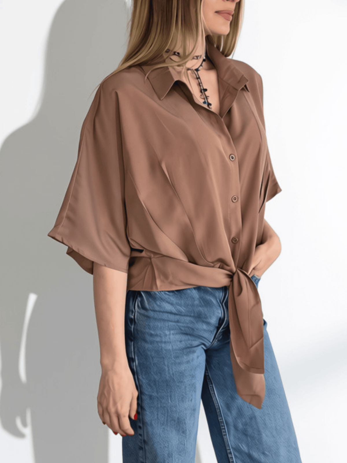 Blusa con Amarra, color Camel