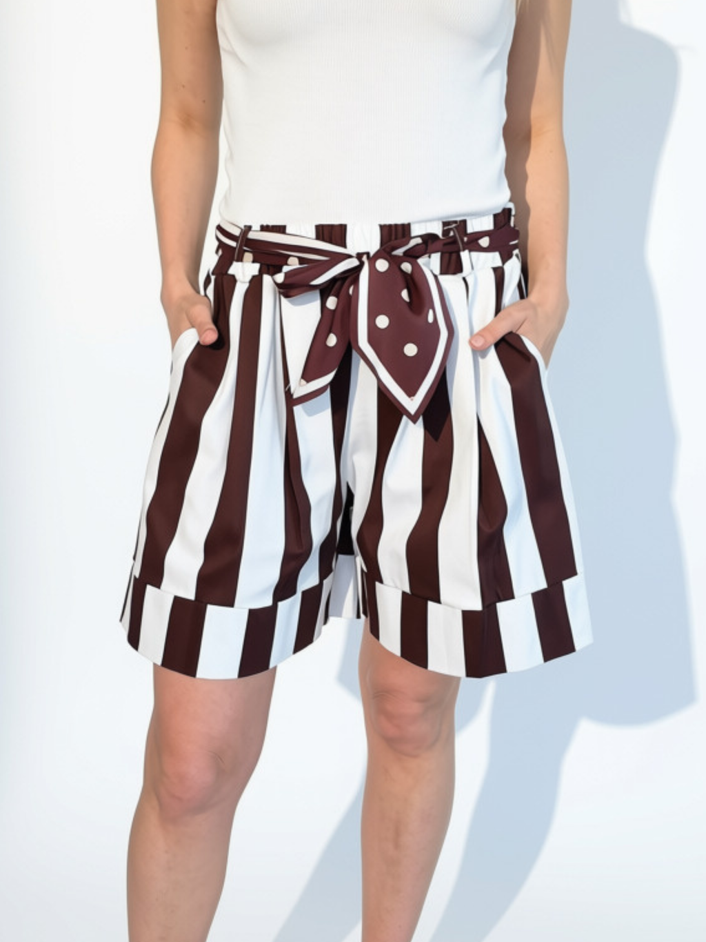 Short Italiano Rayado, color Café con Blanco