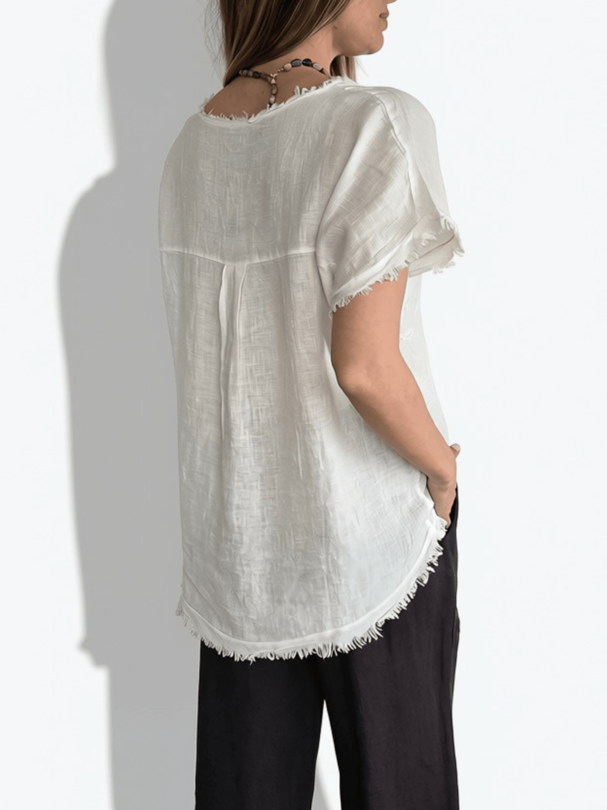 Blusa Italiana 100% Lino Bordada, color Blanco