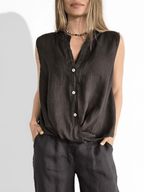 Blusa Italiana 100% Lino Basta con Vuelta, color Chocolate
