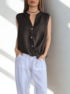Blusa Italiana 100% Lino Basta con Vuelta, color Chocolate