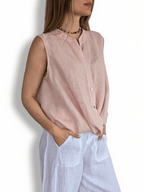 Blusa Italiana 100% Lino Basta con Vuelta, color Rosado