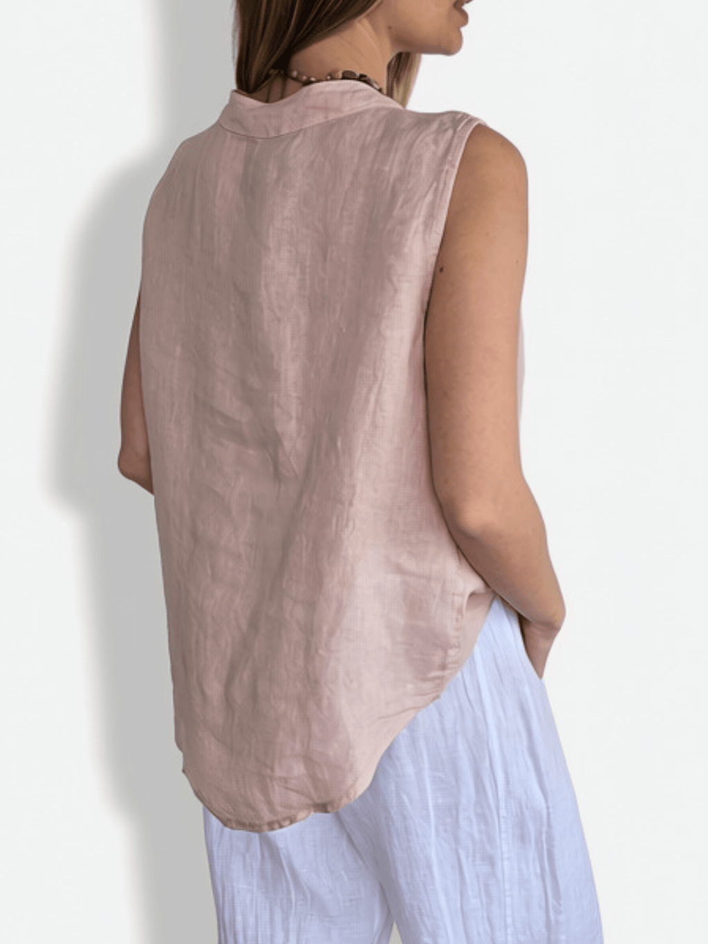 Blusa Italiana 100% Lino Basta con Vuelta, color Rosado