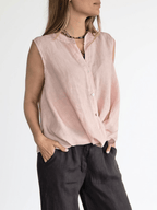 Blusa Italiana 100% Lino Basta con Vuelta, color Rosado