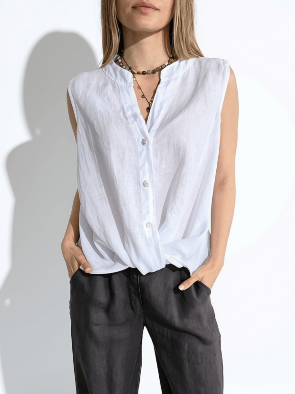 Blusa Italiana 100% Lino Basta con Vuelta, color Blanco