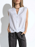 Blusa Italiana 100% Lino Basta con Vuelta, color Blanco