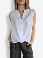 Blusa Italiana 100% Lino Basta con Vuelta, color Blanco