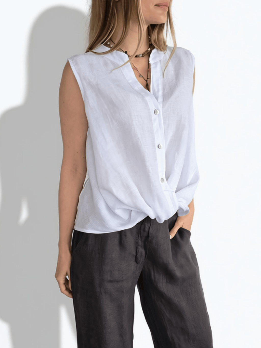 Blusa Italiana 100% Lino Basta con Vuelta, color Blanco