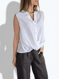 Blusa Italiana 100% Lino Basta con Vuelta, color Blanco
