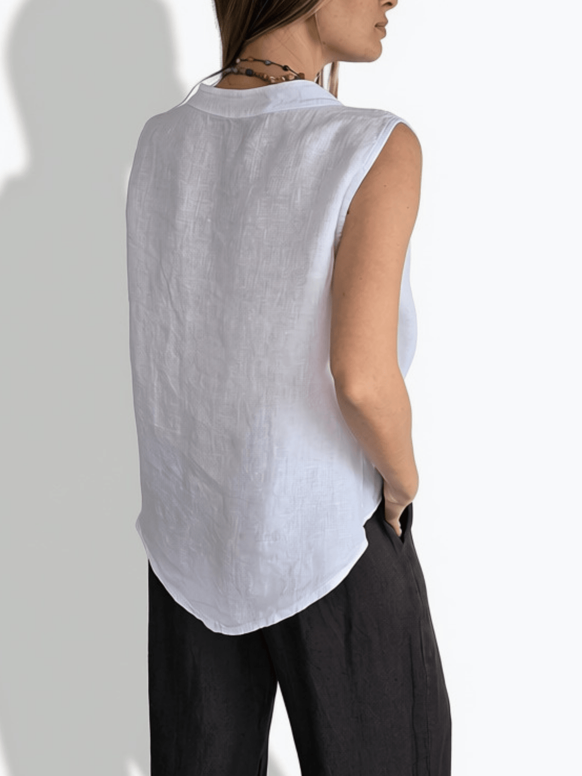 Blusa Italiana 100% Lino Basta con Vuelta, color Blanco