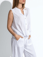 Blusa Italiana 100% Lino Basta con Vuelta, color Blanco