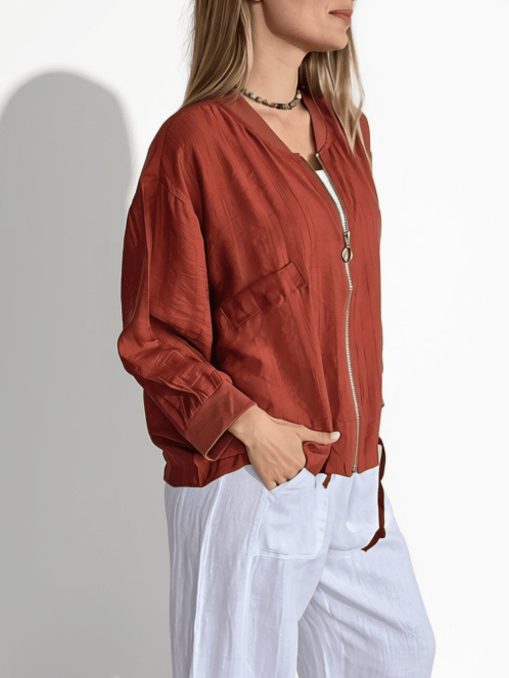 Chaqueta Bomber, color Terracota