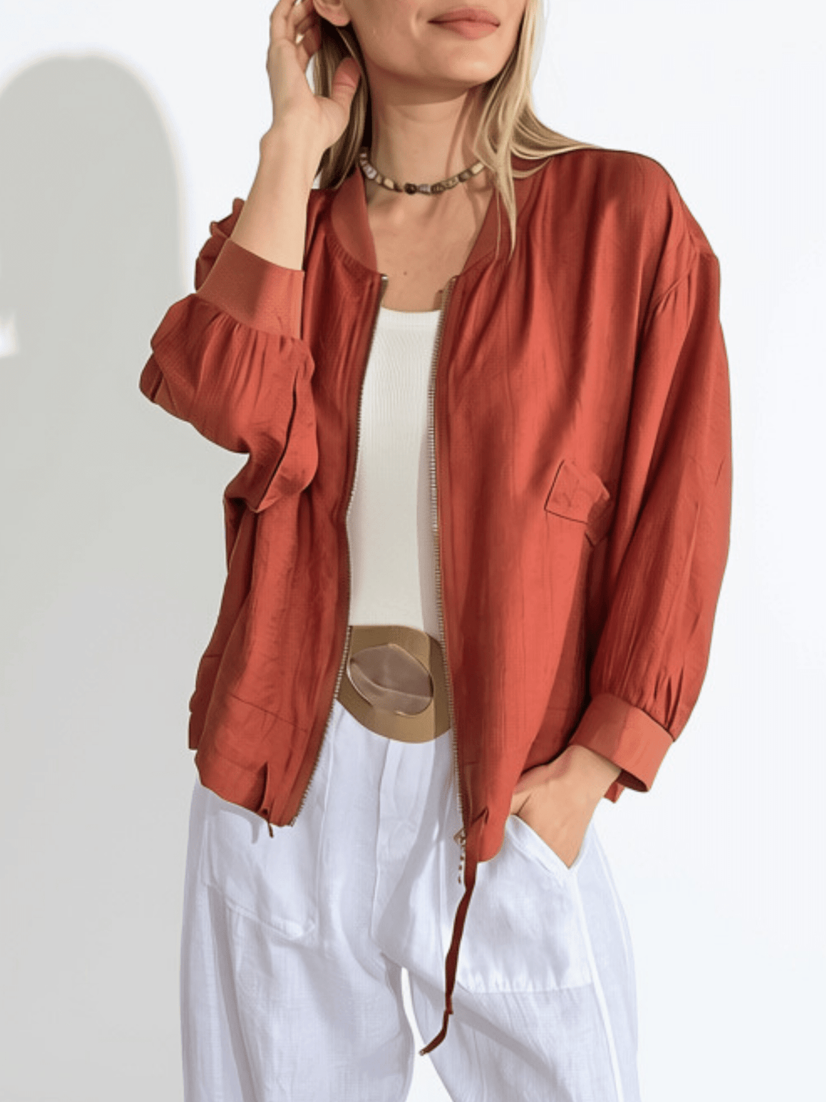 Chaqueta Bomber, color Terracota