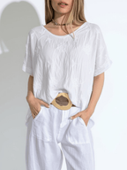 Blusa Italiana Bordada escote en V, color Blanco