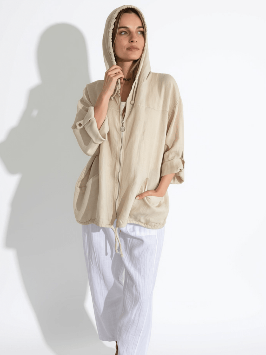 Chaqueta Italiana 100% Lino, color Beige
