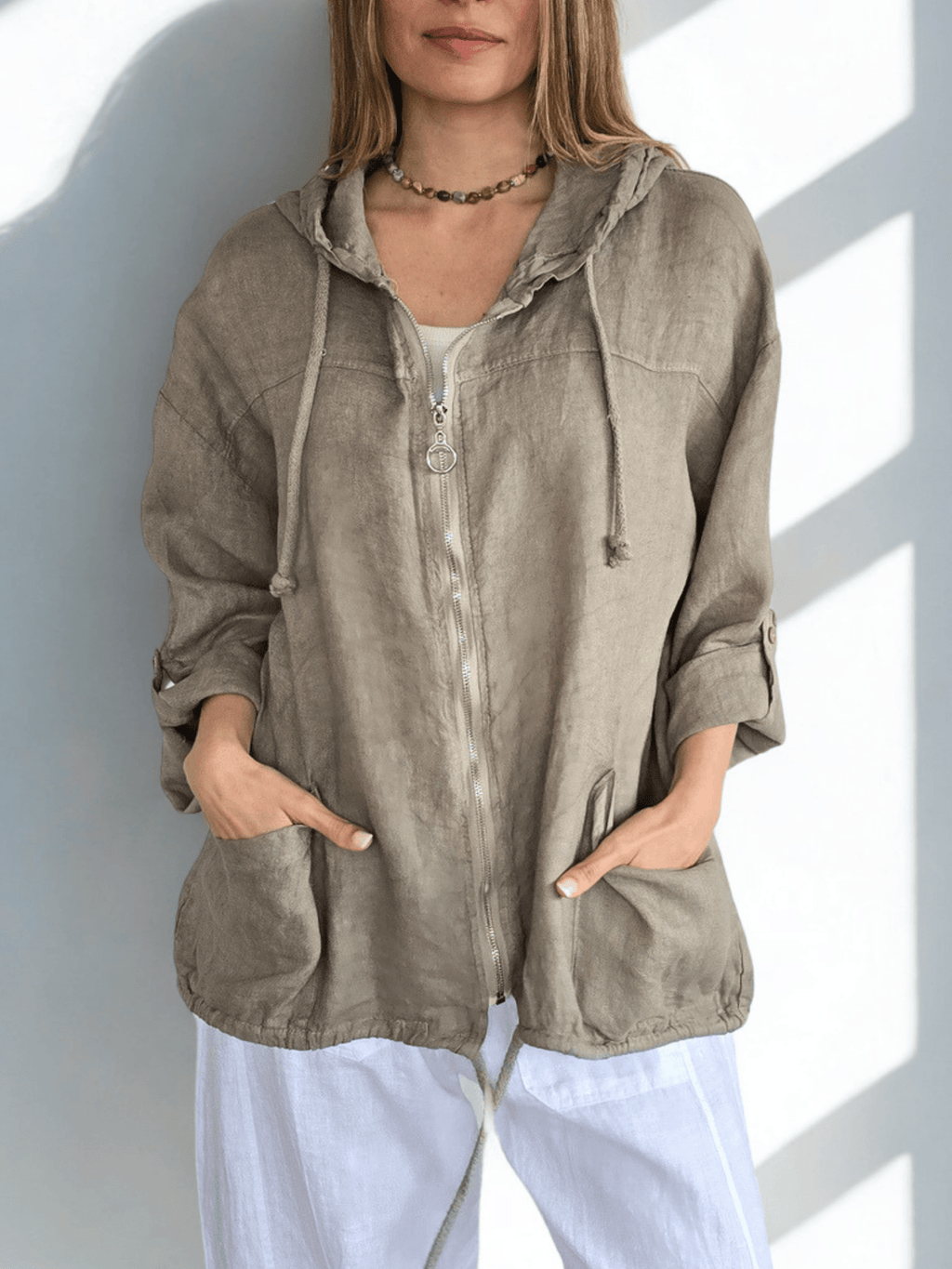 Chaqueta Italiana 100% Lino, color Taupe