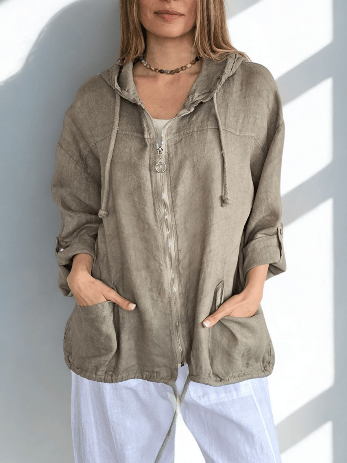Chaqueta Italiana 100% Lino, color Taupe