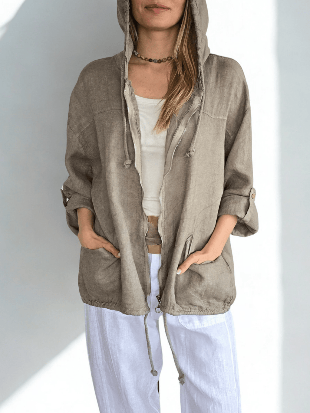 Chaqueta Italiana 100% Lino, color Taupe