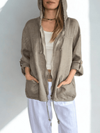 Chaqueta Italiana 100% Lino, color Taupe