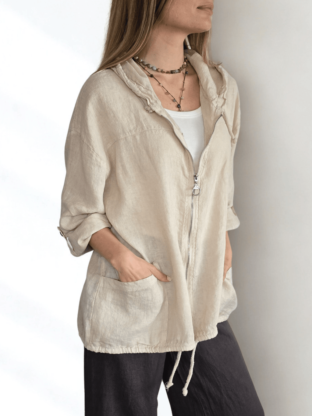 Chaqueta Italiana 100% Lino, color Beige