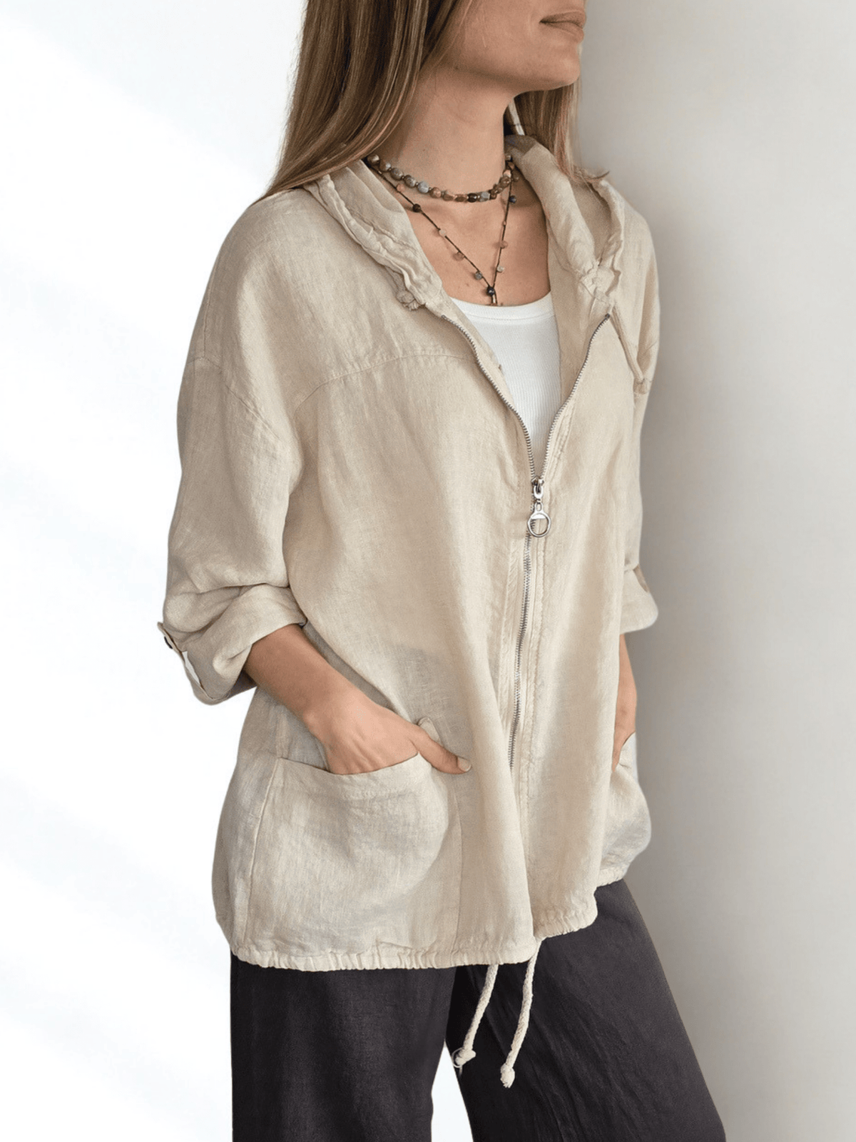 Chaqueta Italiana 100% Lino, color Beige
