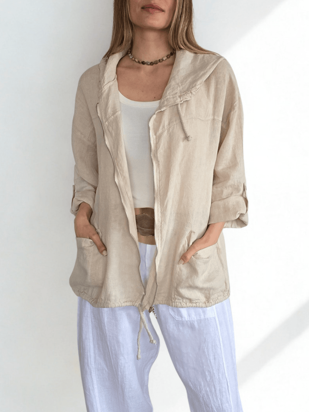 Chaqueta Italiana 100% Lino, color Beige
