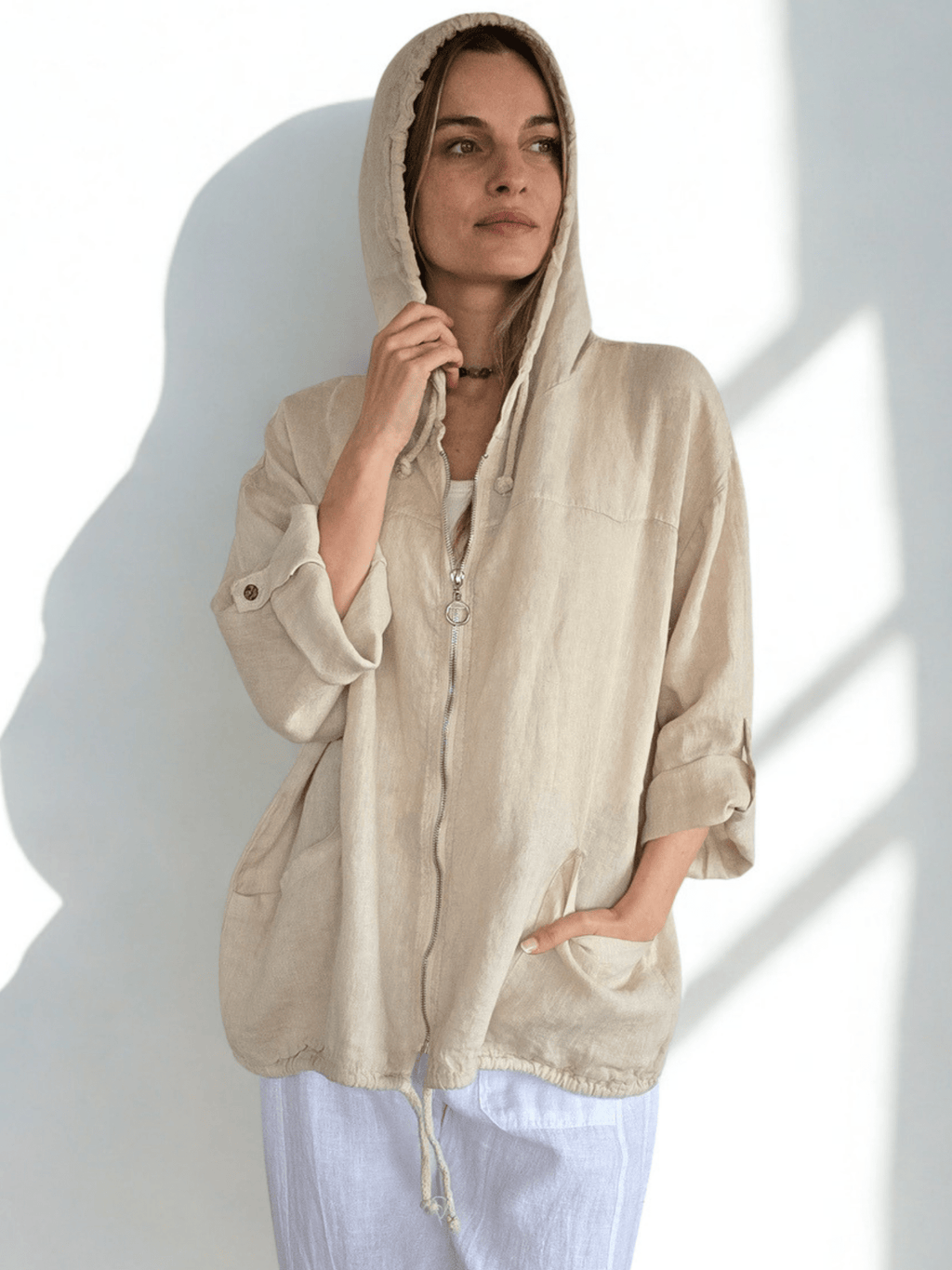Chaqueta Italiana 100% Lino, color Beige