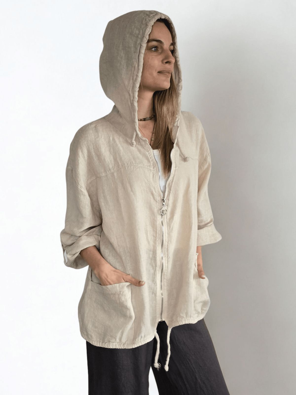 Chaqueta Italiana 100% Lino, color Beige