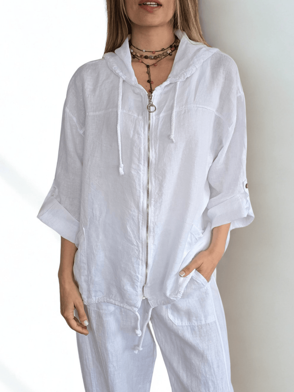 Chaqueta Italiana 100% Lino, color Blanco