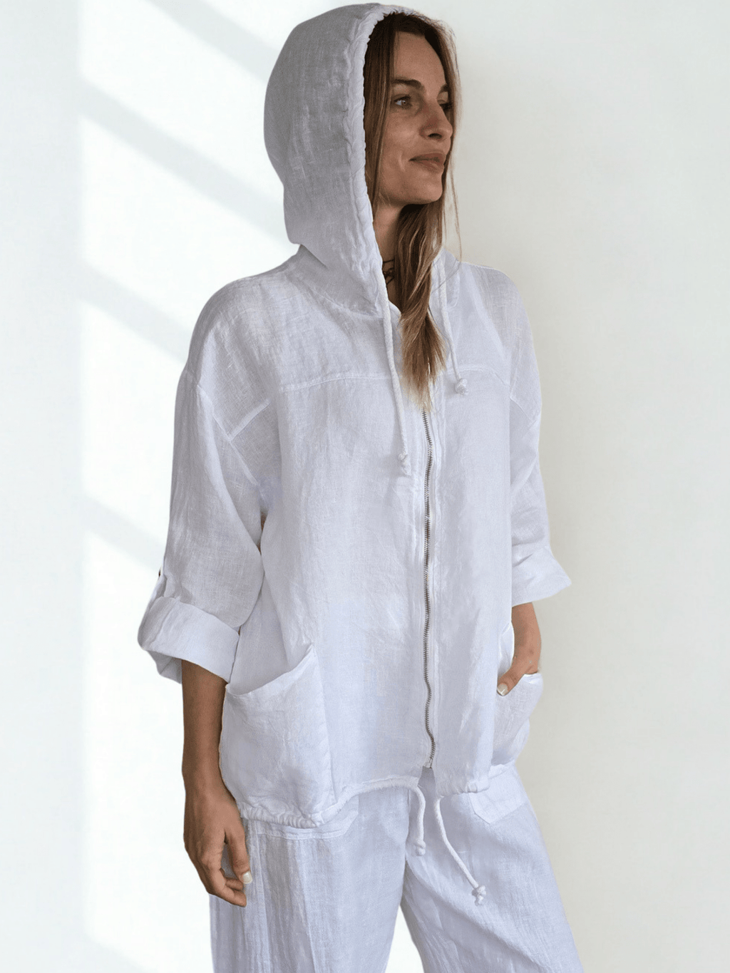 Chaqueta Italiana 100% Lino, color Blanco