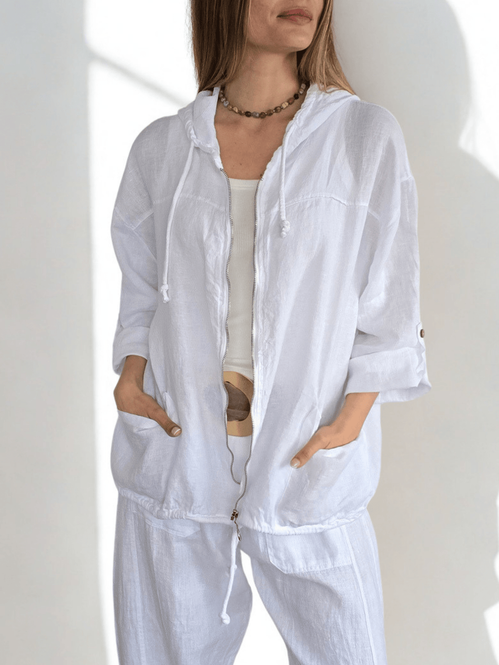 Chaqueta Italiana 100% Lino, color Blanco