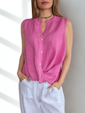Blusa Italiana 100% Lino Basta con Vuelta, color Magenta