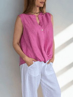 Blusa Italiana 100% Lino Basta con Vuelta, color Magenta