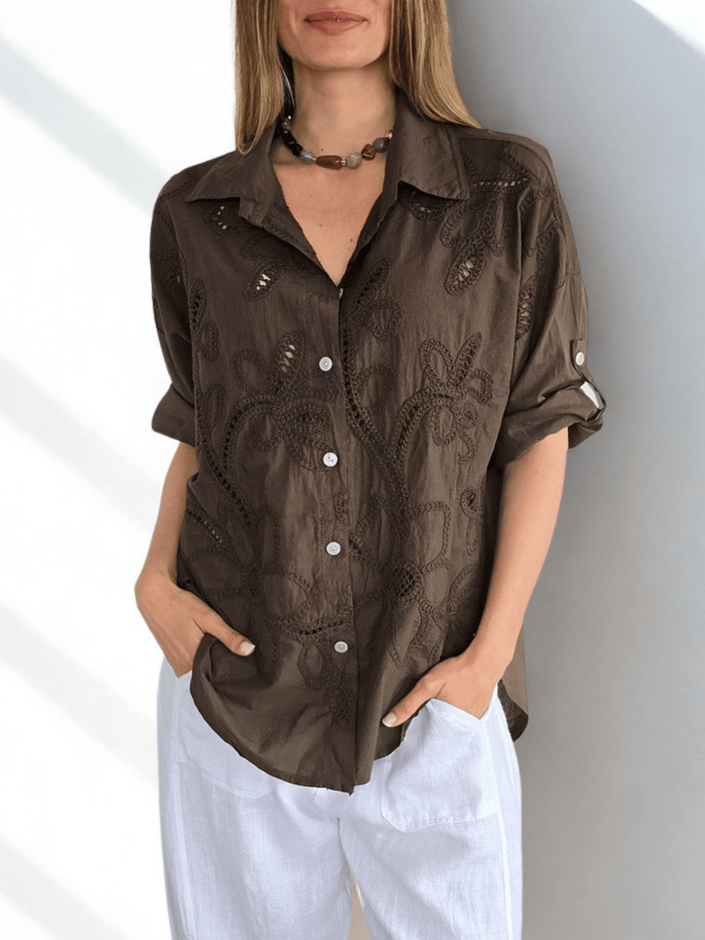 Blusa Italiana Bordada, color Chocolate