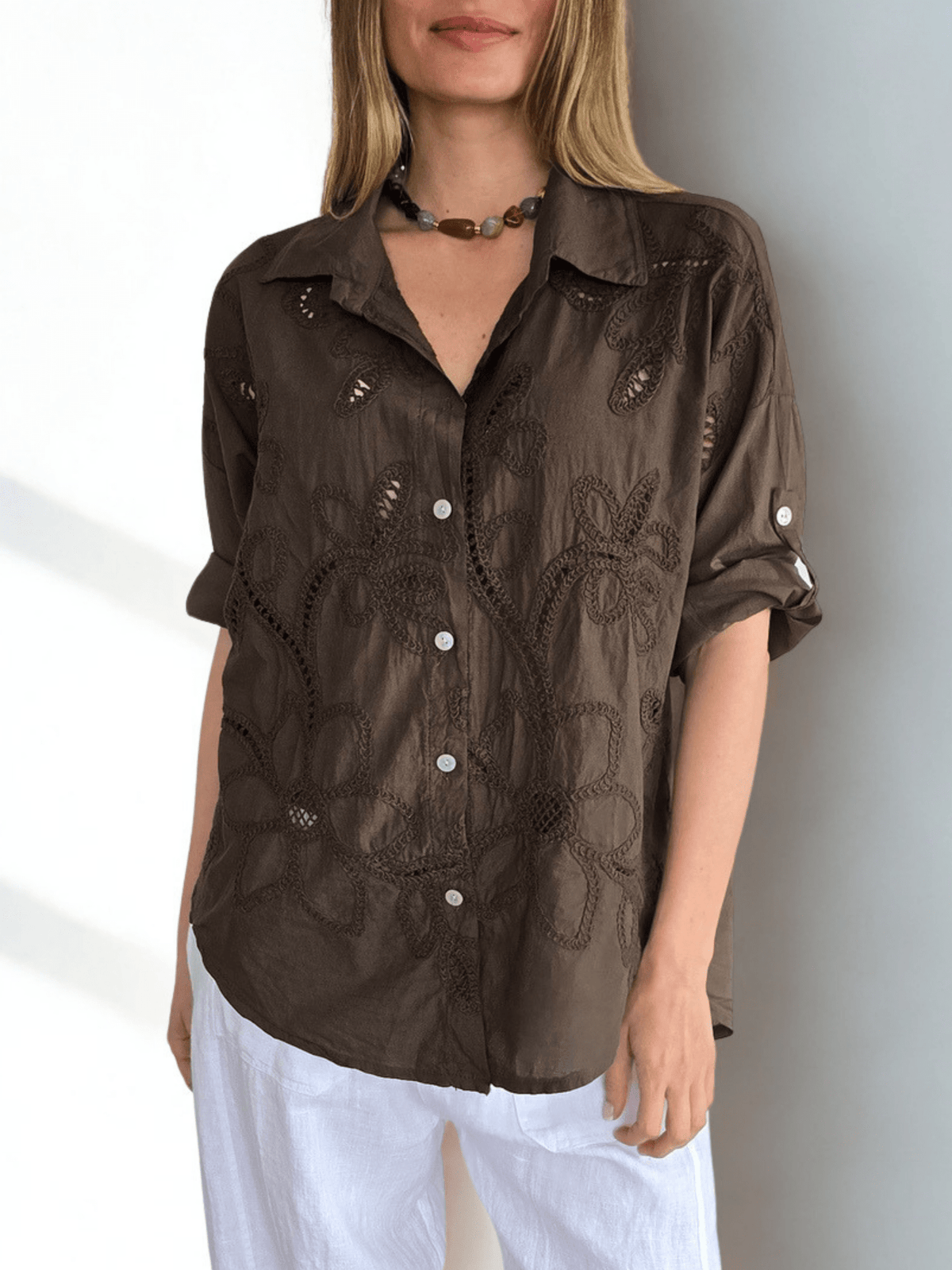 Blusa Italiana Bordada, color Chocolate