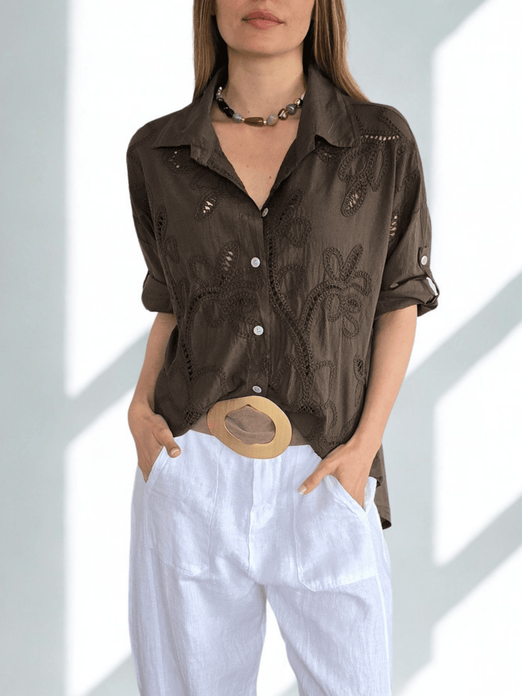 Blusa Italiana Bordada, color Chocolate