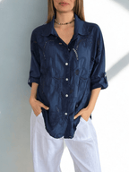Blusa Italiana Bordada, color Azul