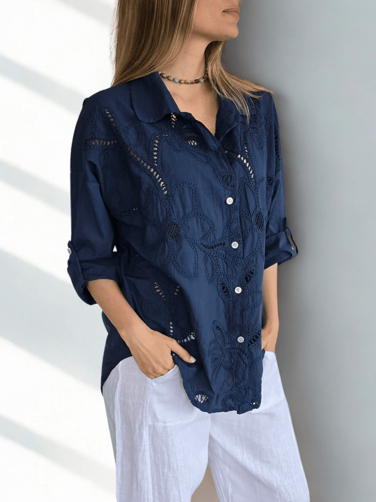 Blusa Italiana Bordada, color Azul