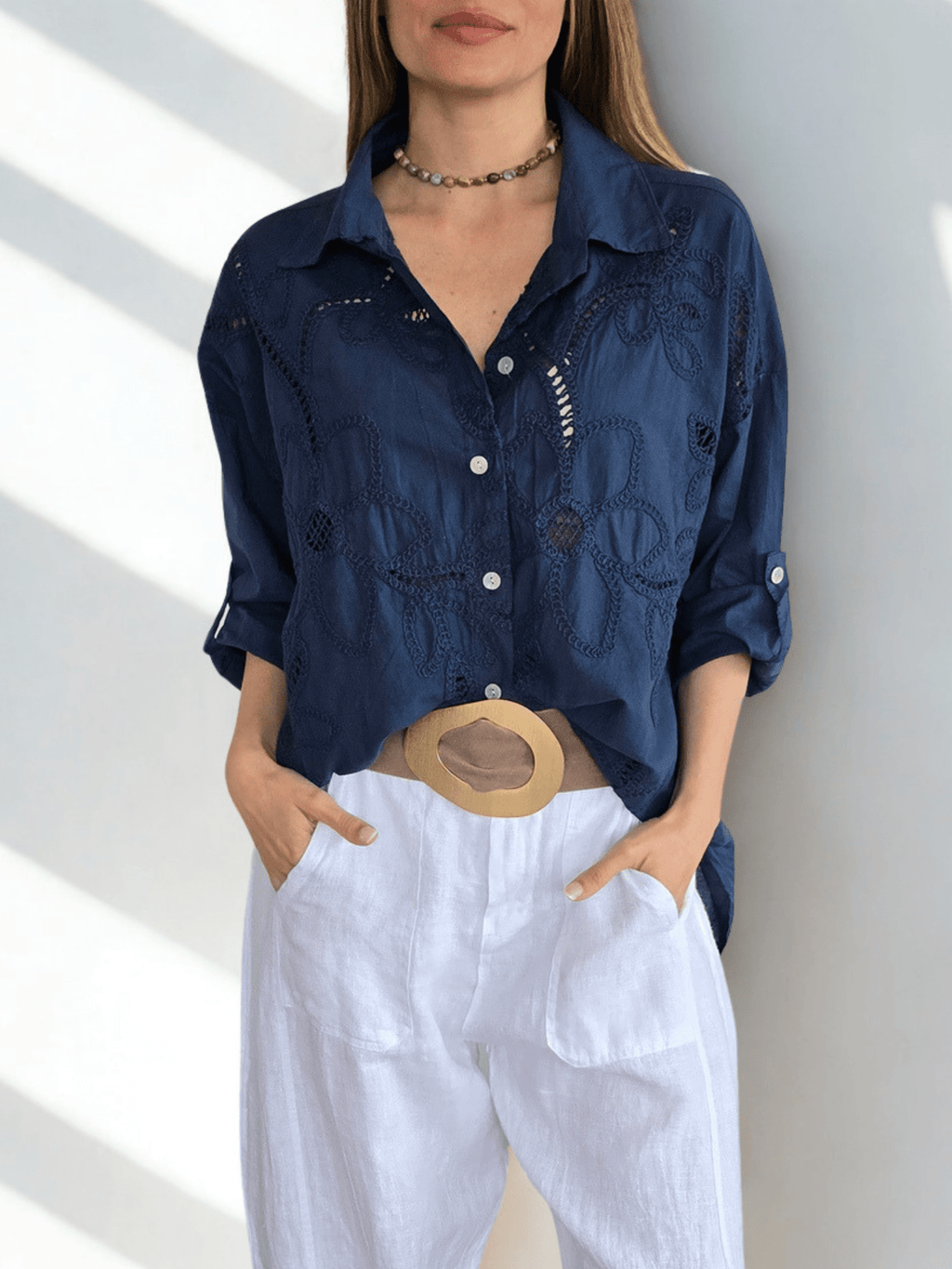 Blusa Italiana Bordada, color Azul
