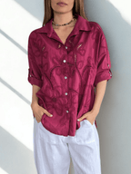Blusa Italiana Bordada, color Guinda