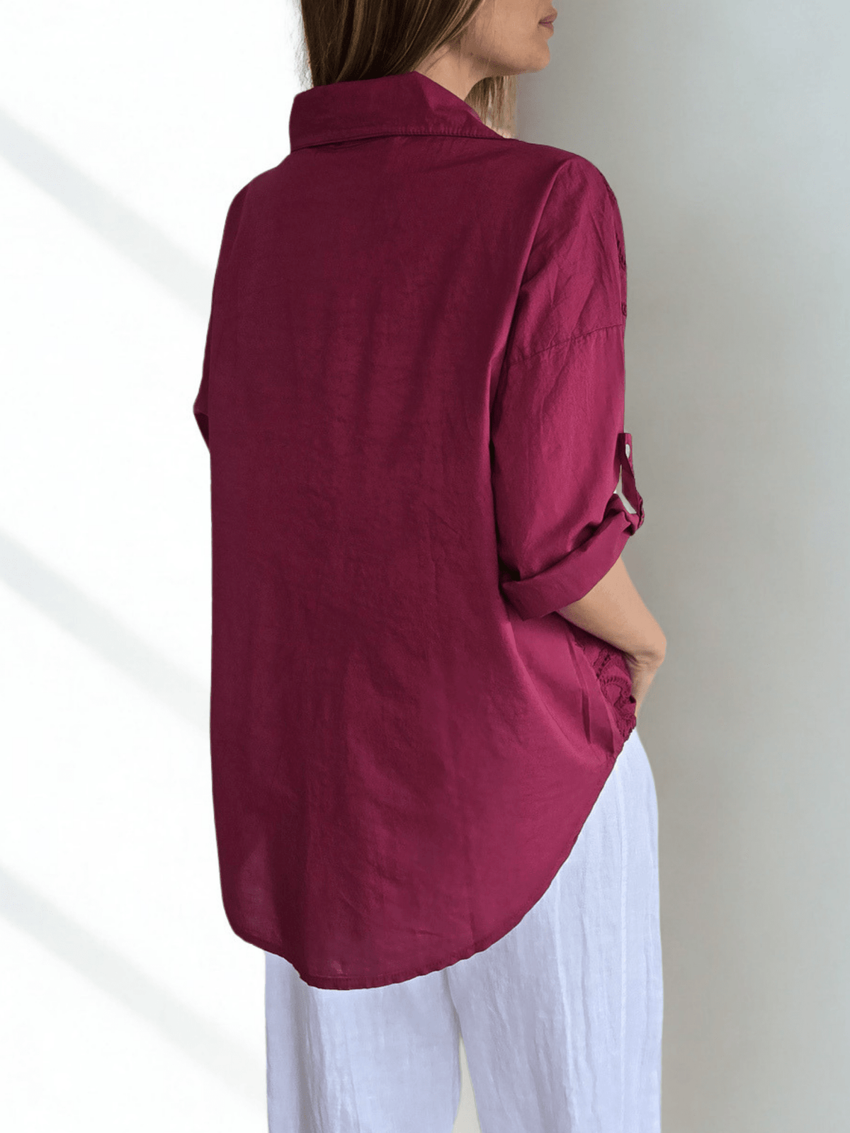 Blusa Italiana Bordada, color Guinda