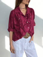 Blusa Italiana Bordada, color Guinda