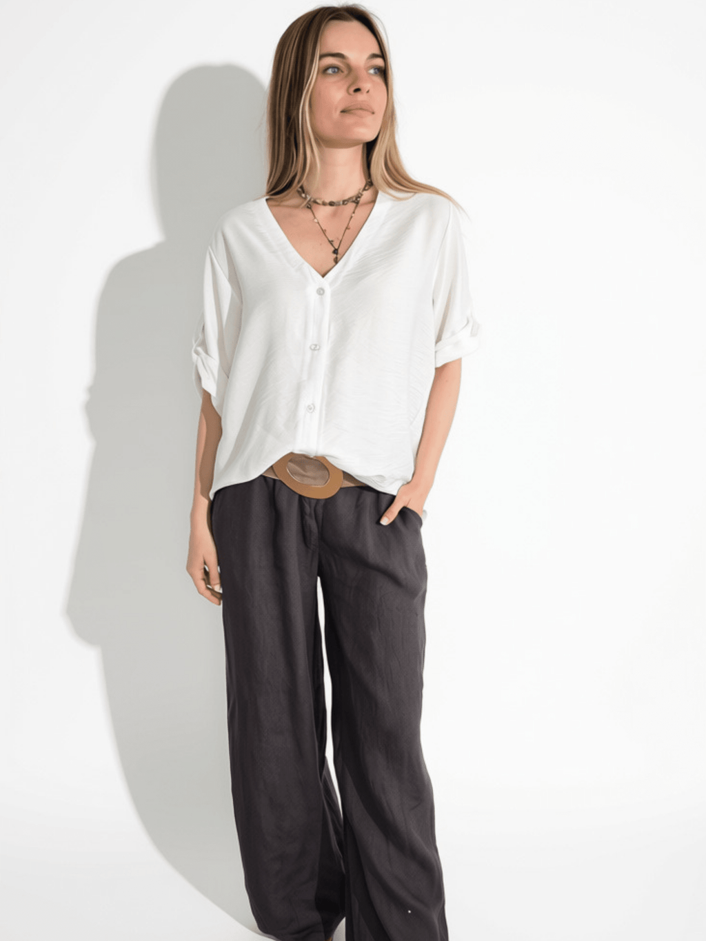 Blusa Escote en V, color Blanco