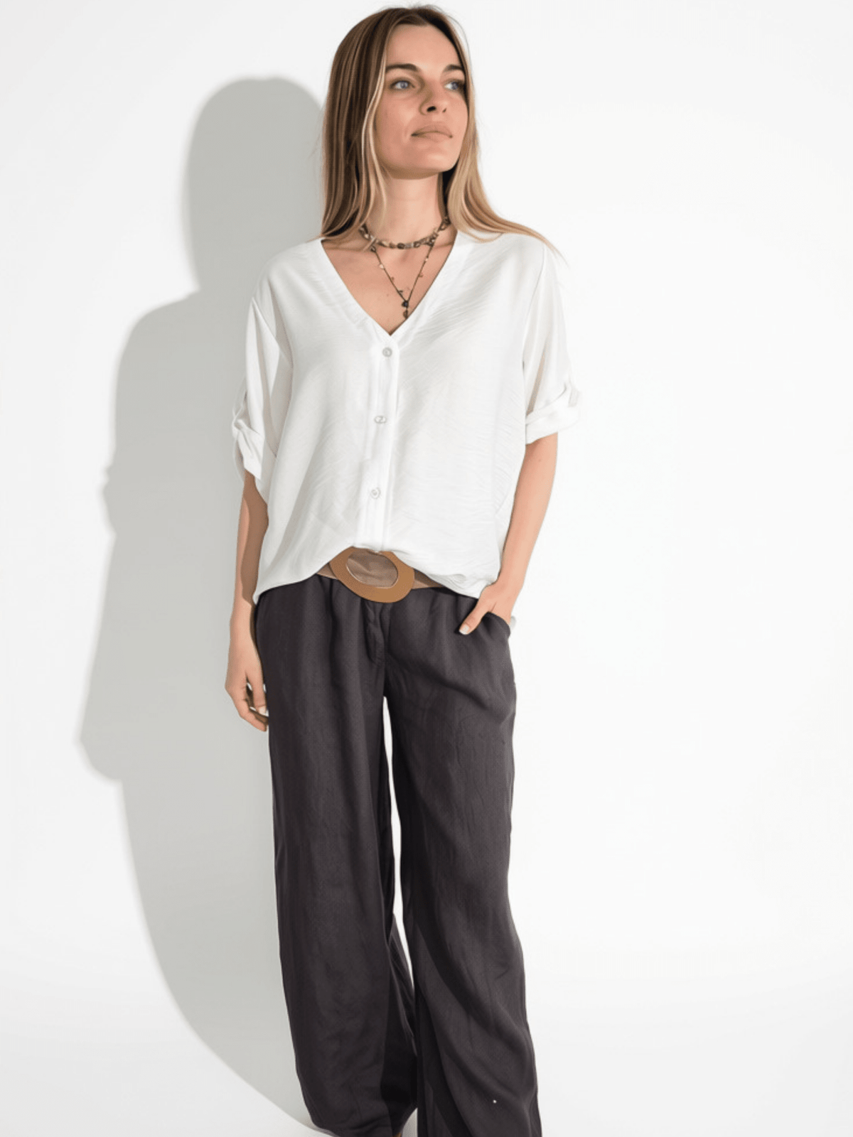 Blusa Escote en V, color Blanco