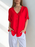 Blusa Escote en V, color Rojo
