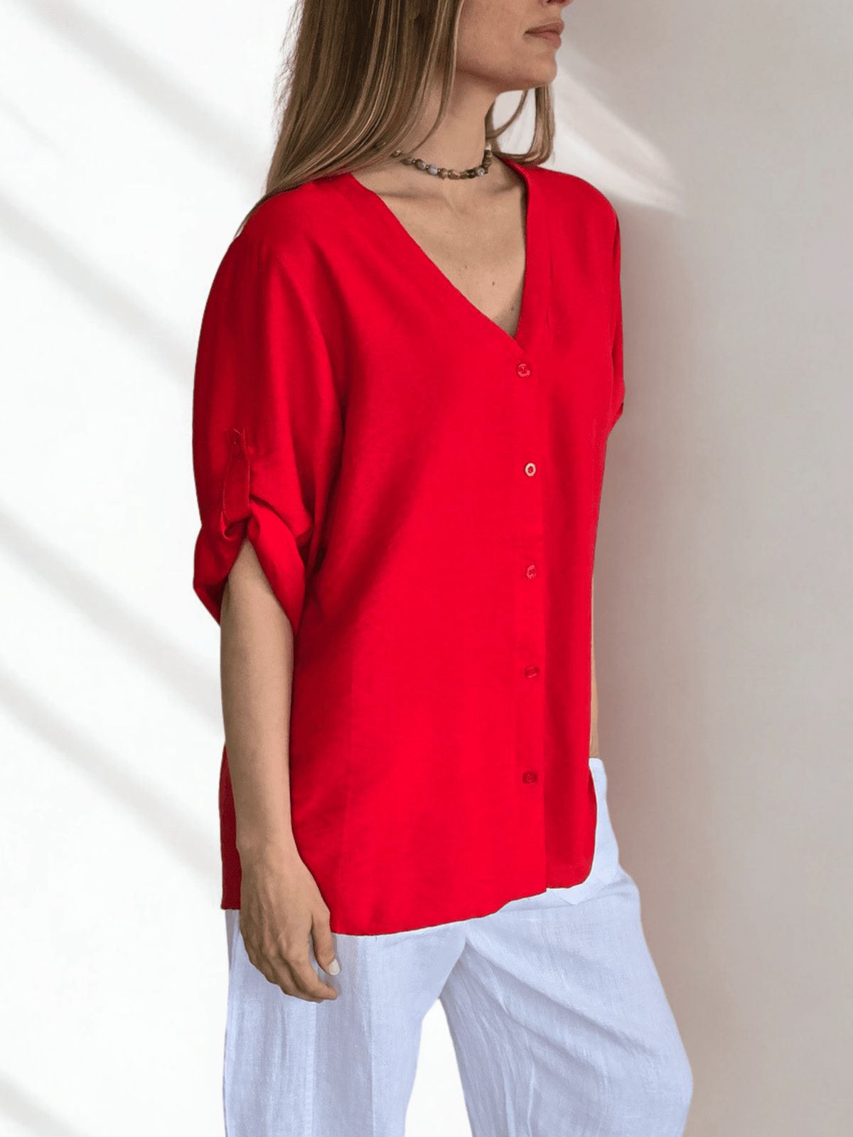 Blusa Escote en V, color Rojo