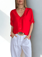 Blusa Escote en V, color Rojo