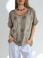 Blusa Italiana Bordada escote en V, color Taupe